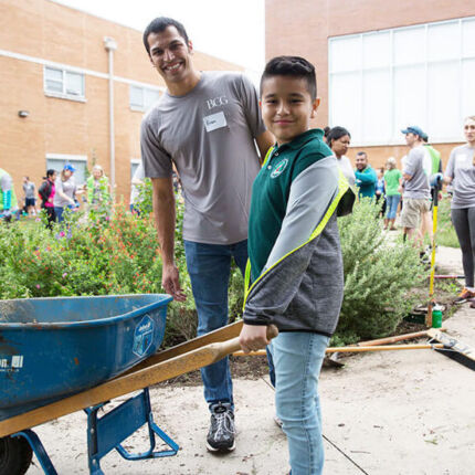 Corporate partner helping student