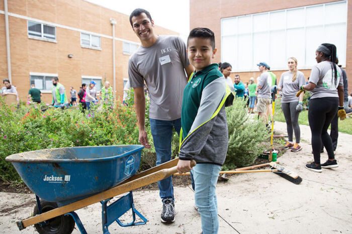 Corporate partner helping student