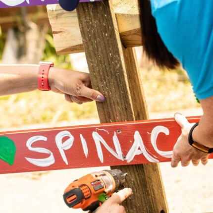 Hilton Event - Volunteers drilling garden sign